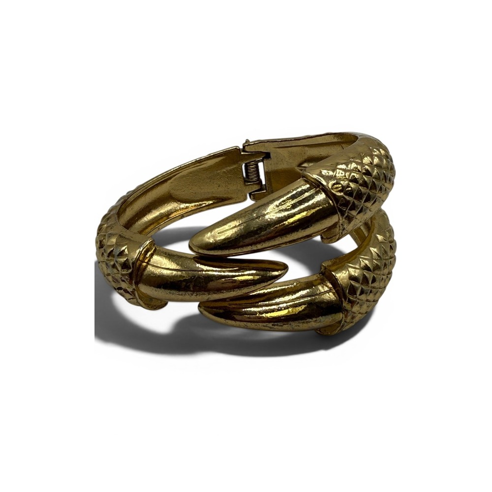 Gold Tone Textured Talon Claw Hinged Bangle